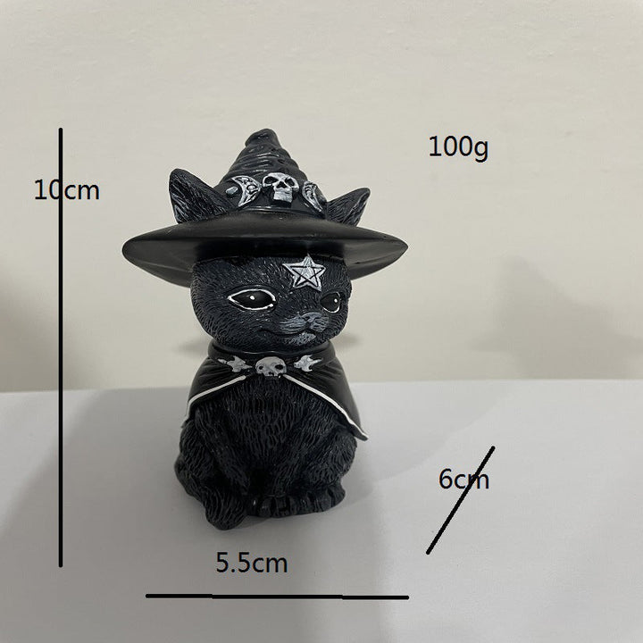 Gothic Halloween Cat Resin Ornament for Dark Displays