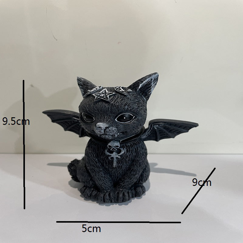 Gothic Halloween Cat Resin Ornament for Dark Displays