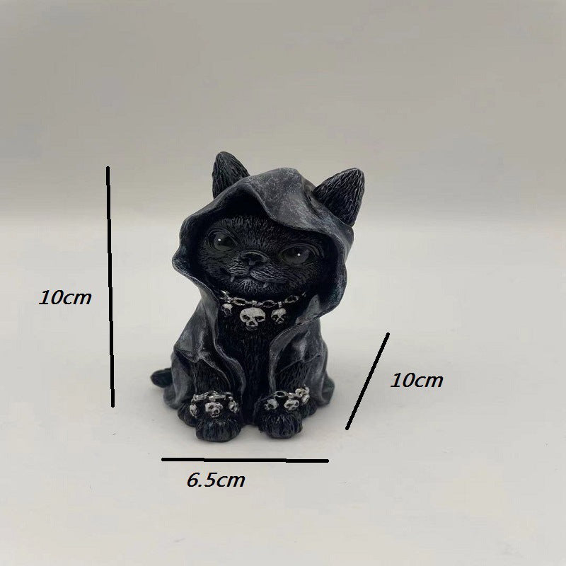 Gothic Halloween Cat Resin Ornament for Dark Displays
