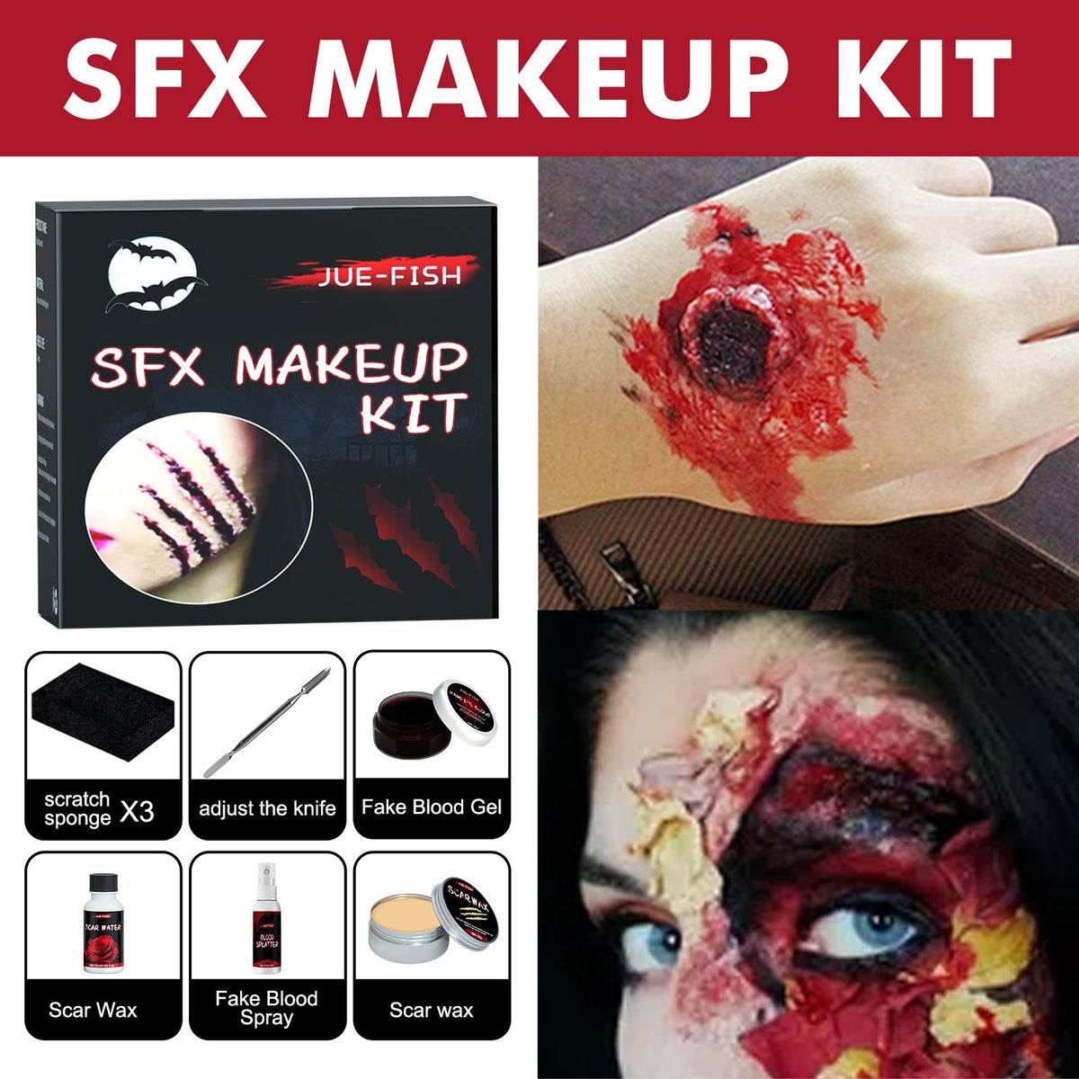 Halloween SFX Makeup Kit for Realistic Wounds & Scars