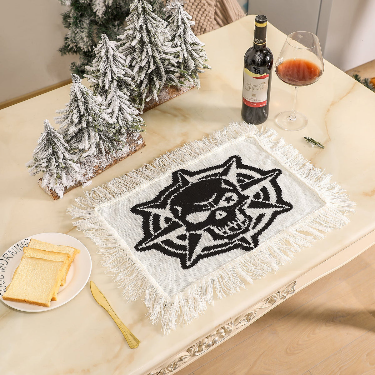 Halloween Skull Knit Placemat Table Decor for Parties