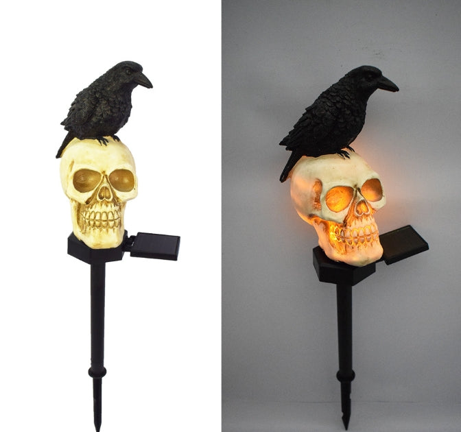 Solar Skull and Crow Garden Light for Halloween Decor