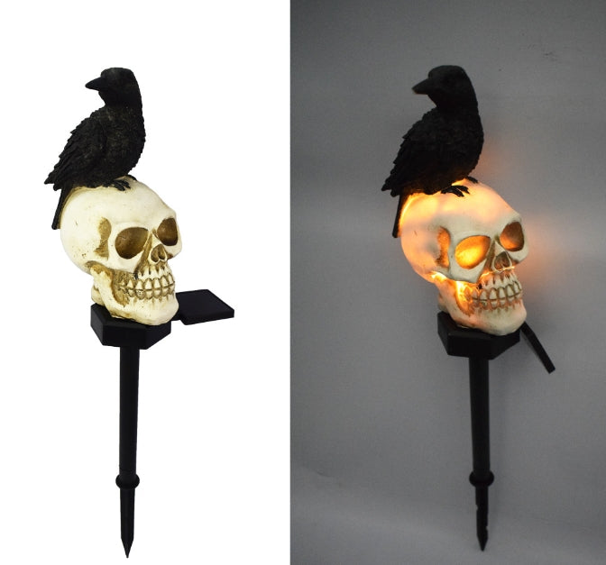 Solar Skull and Crow Garden Light for Halloween Decor