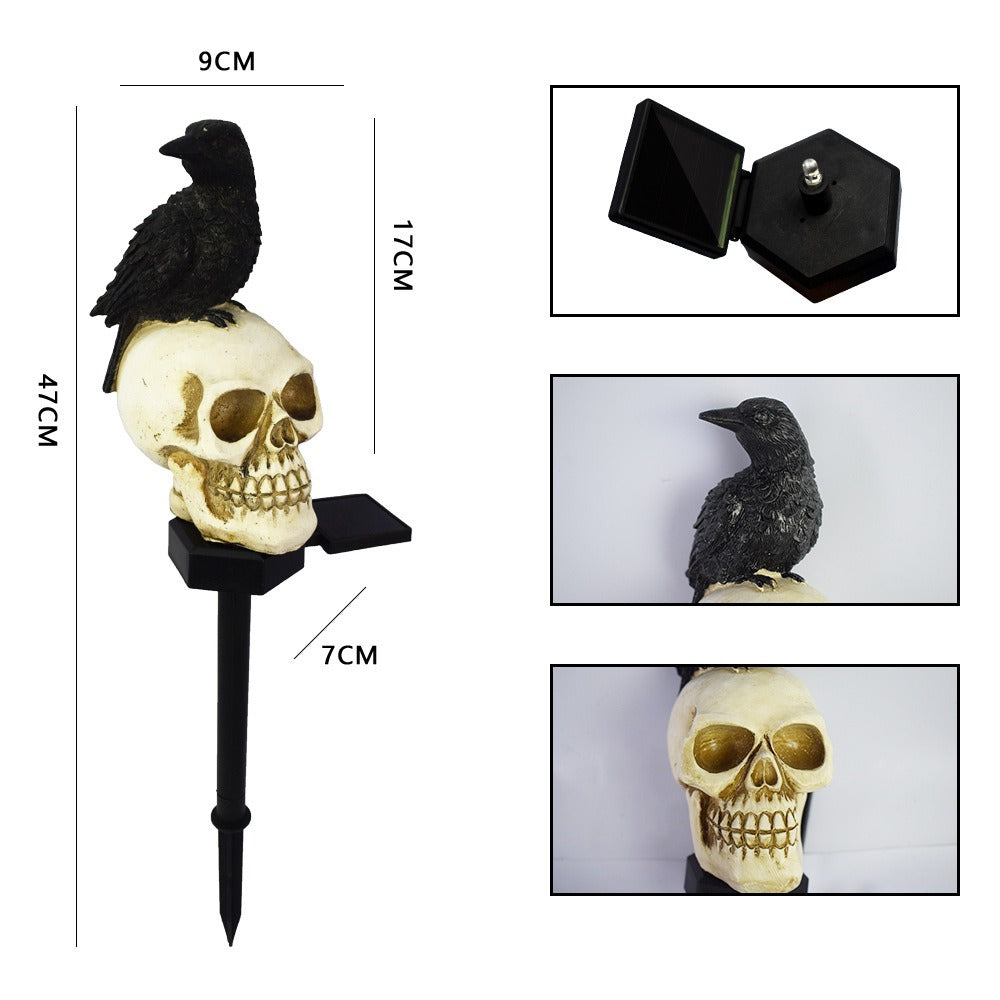Solar Skull and Crow Garden Light for Halloween Decor