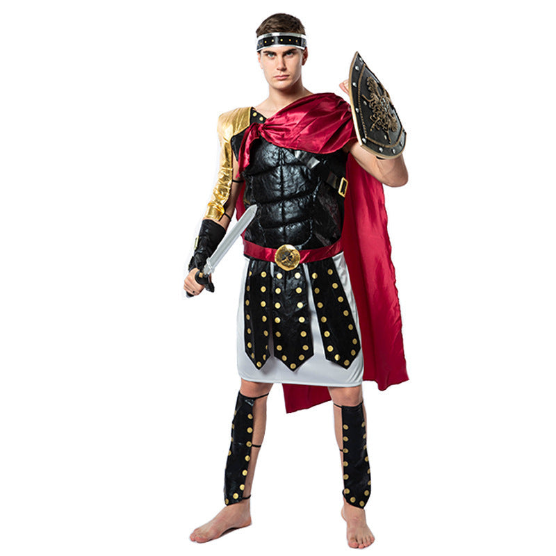 Roman Warrior Costume With Cape, Shield And Toy Sword
