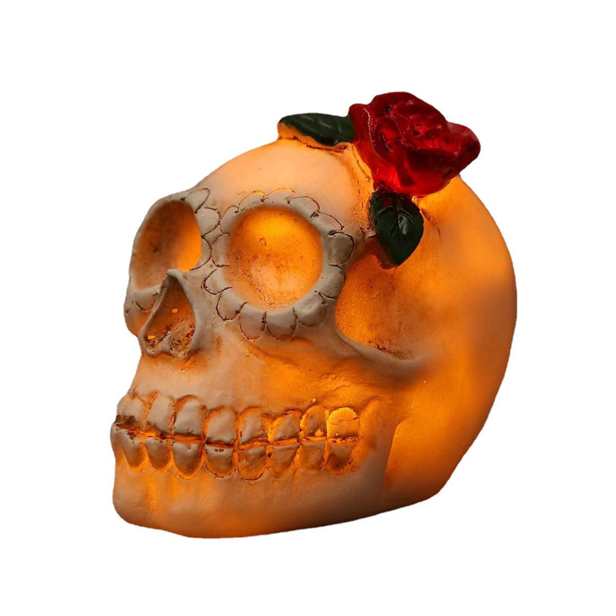 Halloween Skull Ornaments With Warm Amber LED Glow