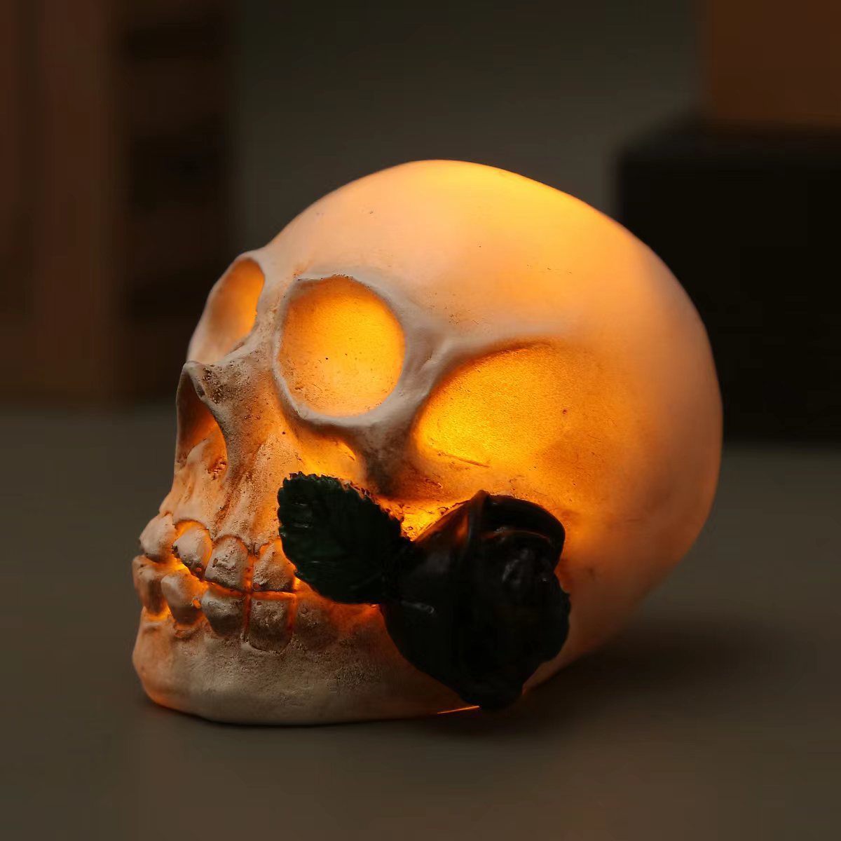 Halloween Skull Ornaments With Warm Amber LED Glow