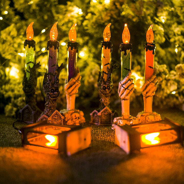 Halloween LED Candle with Skeleton Hand Flame Glow