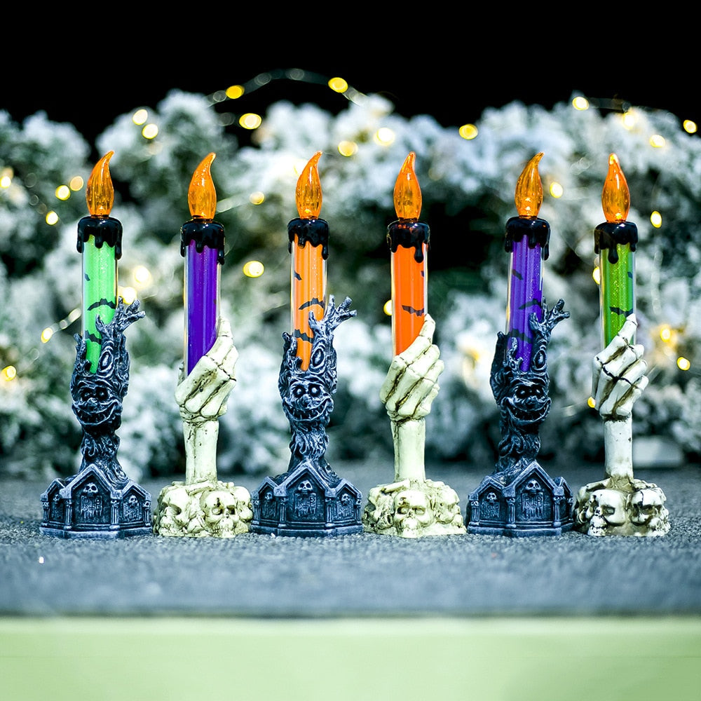 Halloween LED Candle with Skeleton Hand Flame Glow