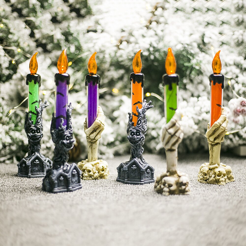 Halloween LED Candle with Skeleton Hand Flame Glow