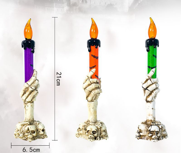 Halloween LED Candle with Skeleton Hand Flame Glow