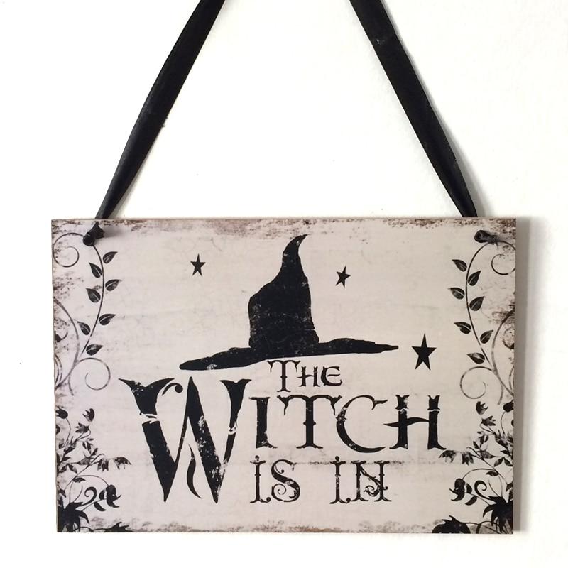 Halloween Wooden Wall Sign – Rustic Witch-Themed Decor