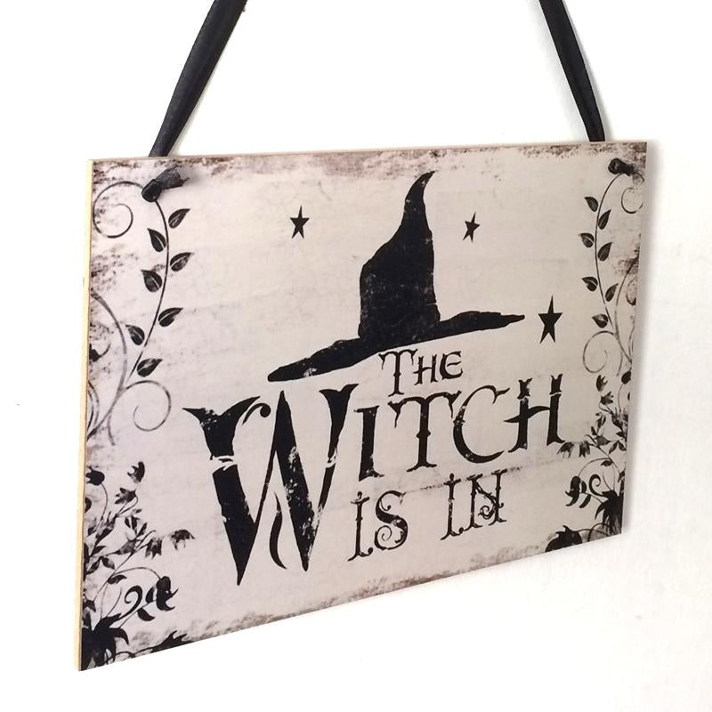 Halloween Wooden Wall Sign – Rustic Witch-Themed Decor