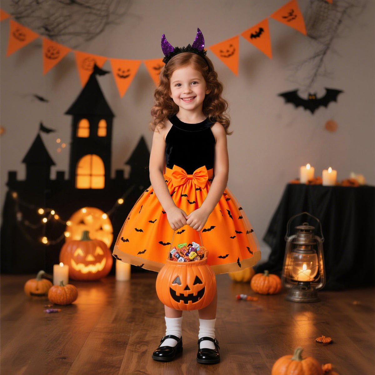 Halloween Princess Costume Dress with Detachable Cape
