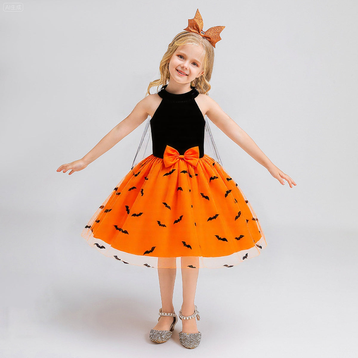 Halloween Princess Costume Dress with Detachable Cape