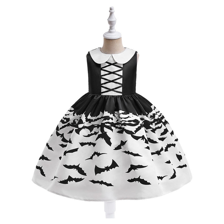 Halloween Princess Dress for Girls, Bat Print & Candy Bag