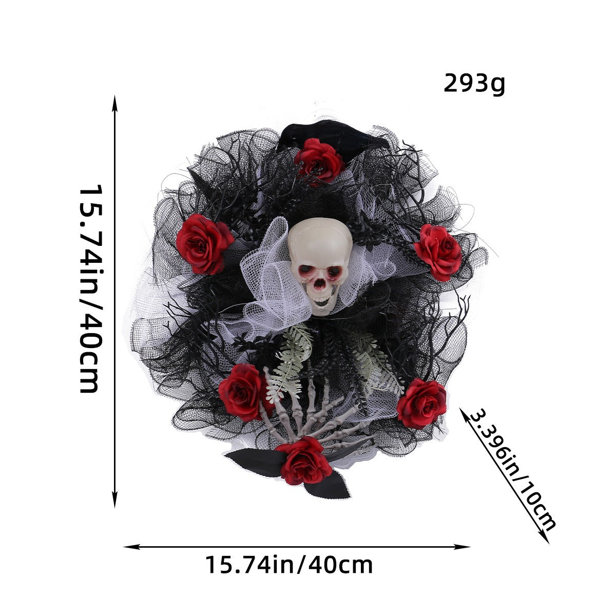 Halloween Skull Rose Wreath for Gothic Door Decoration