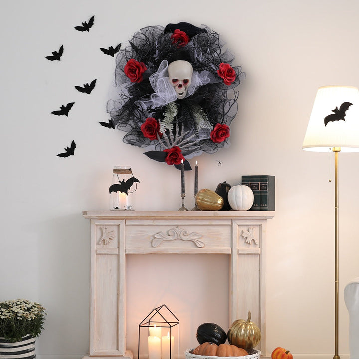Halloween Skull Rose Wreath for Gothic Door Decoration