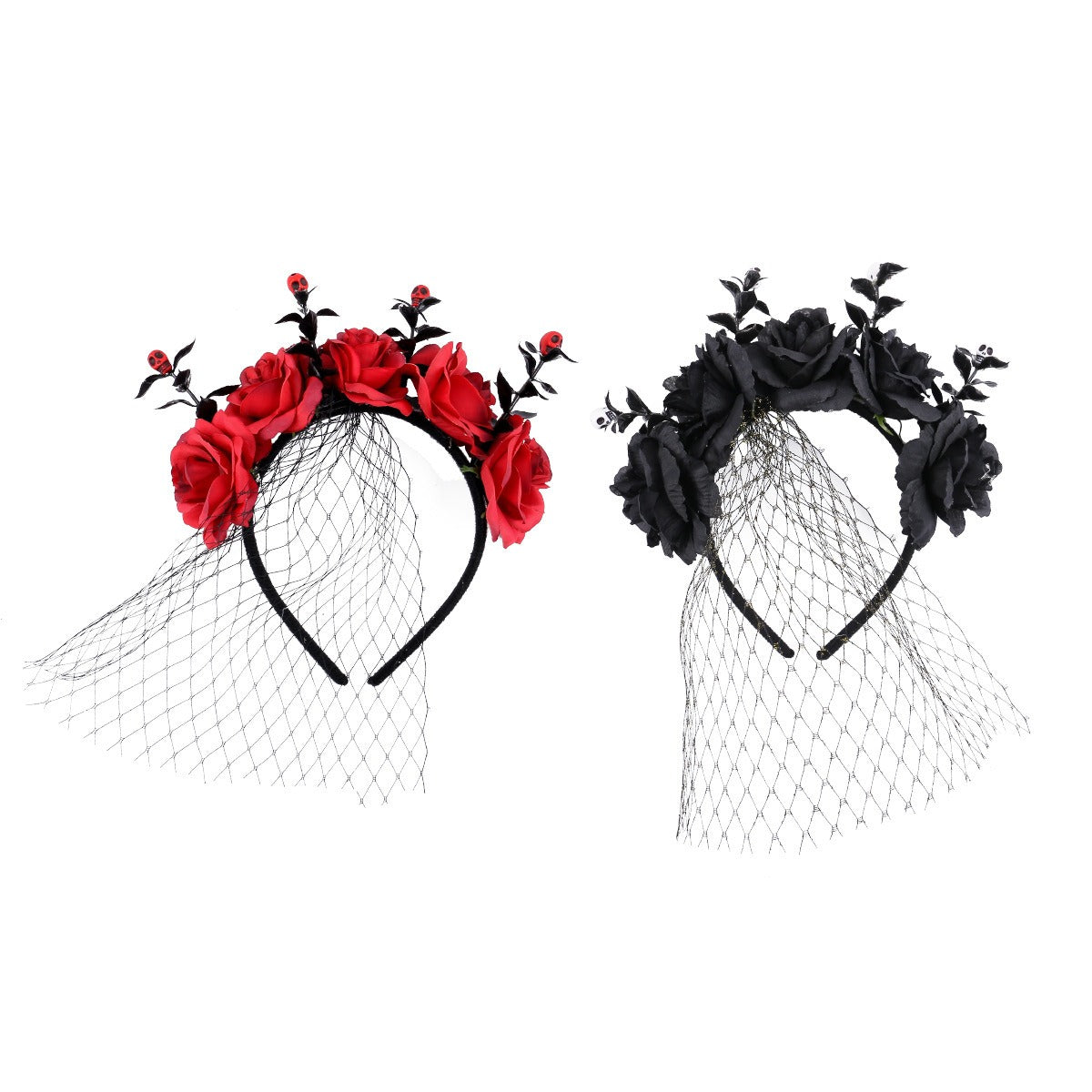 Halloween Rose Veil Headband for Dramatic Gothic Looks