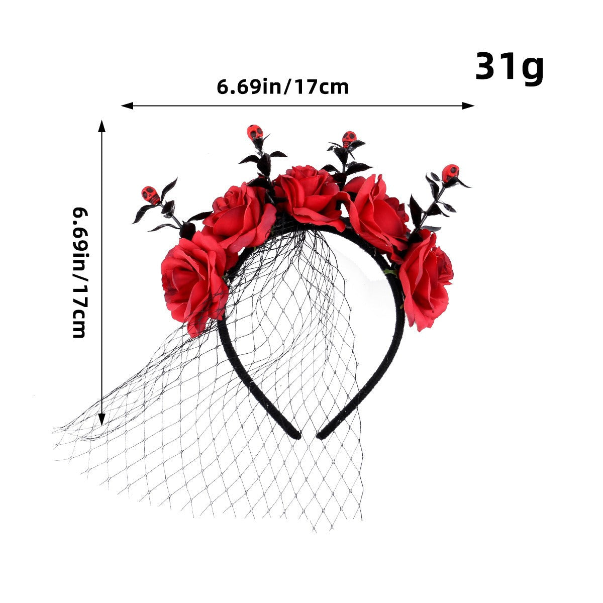Halloween Rose Veil Headband for Dramatic Gothic Looks