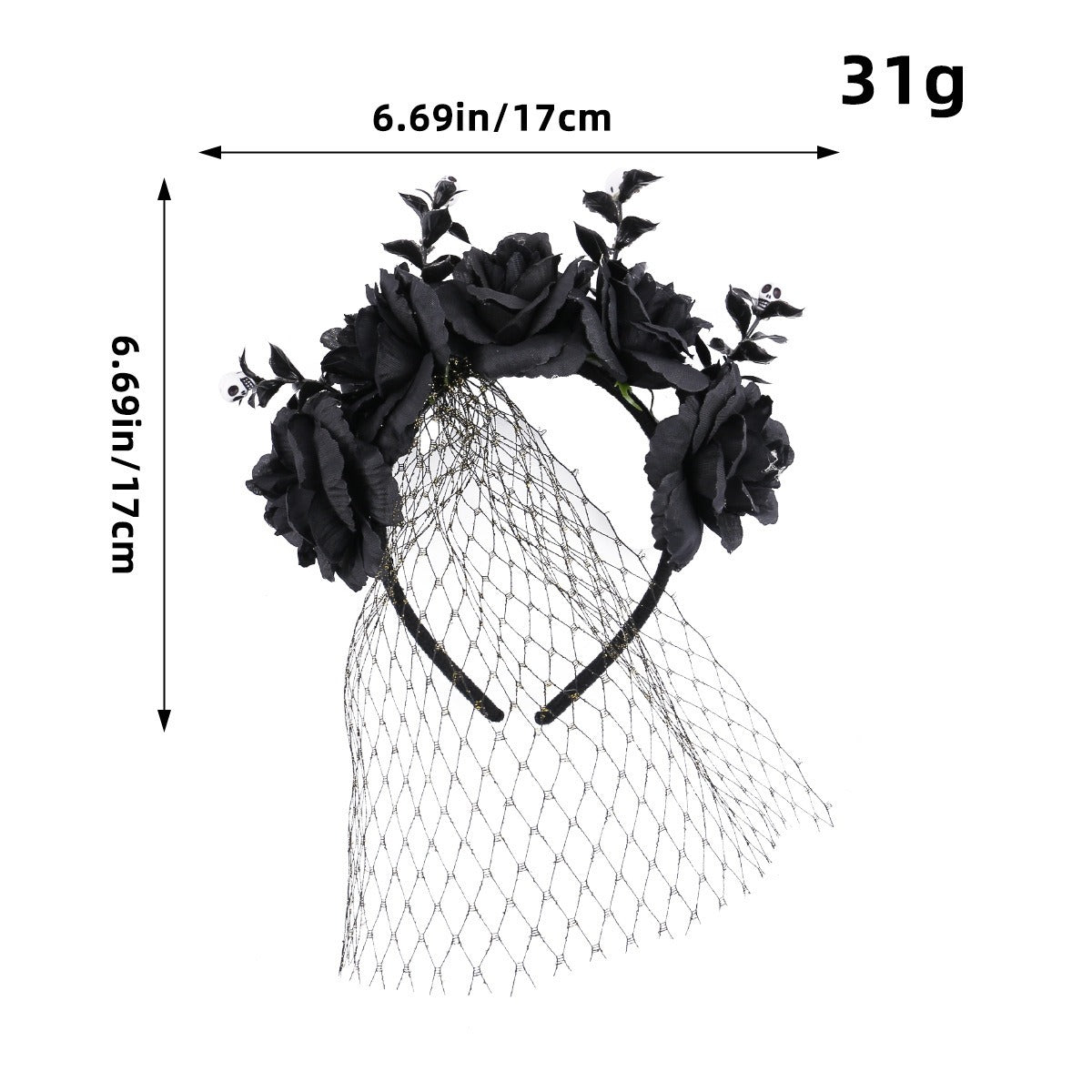 Halloween Rose Veil Headband for Dramatic Gothic Looks