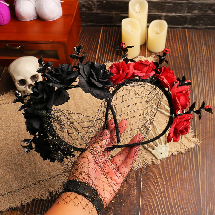 Halloween Rose Veil Headband for Dramatic Gothic Looks