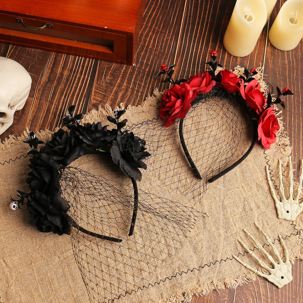 Halloween Rose Veil Headband for Dramatic Gothic Looks