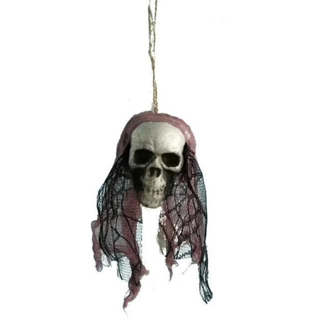Hanging Skull Halloween Prop with Black Veil Decor
