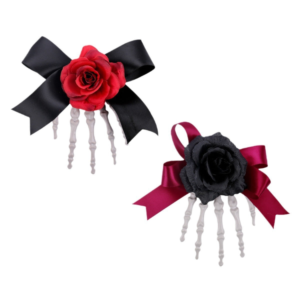 Skeleton Hand Hair Clip – Gothic Halloween Rose Bow