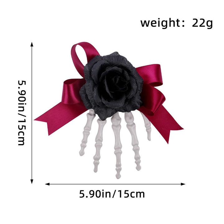 Skeleton Hand Hair Clip – Gothic Halloween Rose Bow