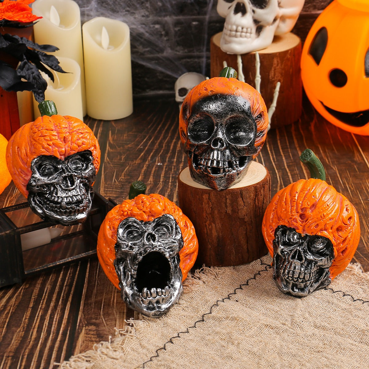 Halloween Skull Pumpkin Resin Decor for Spooky Displays