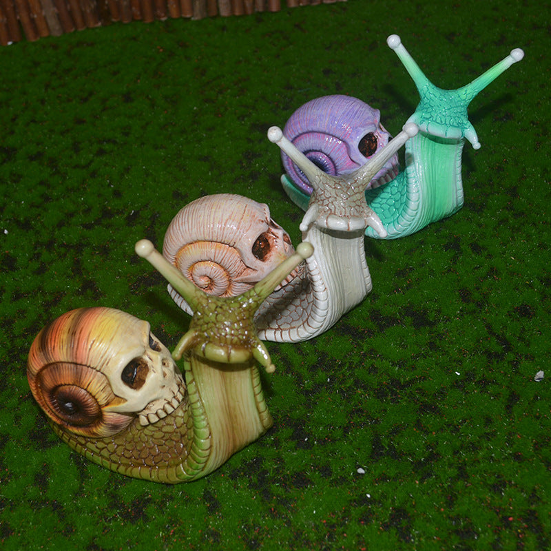 Gothic Skull Snail Sculpture for Spooky Garden Decor