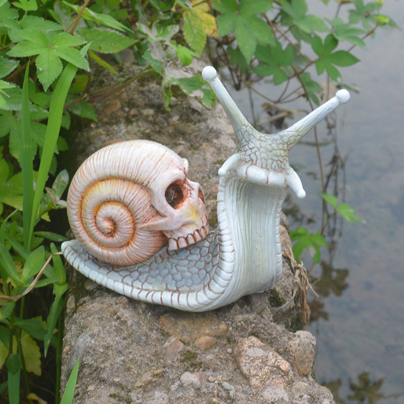 Gothic Skull Snail Sculpture for Spooky Garden Decor