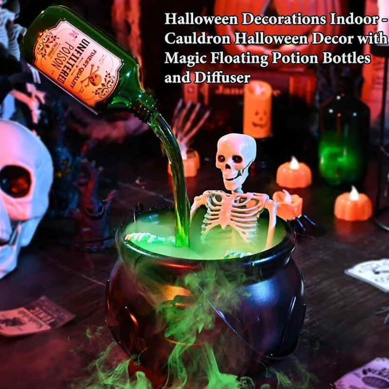 Halloween Witch Cauldron Decor With Glowing Green Fog