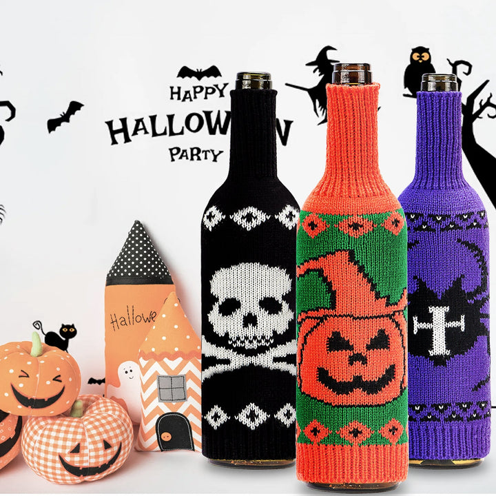 Halloween Wine Bottle Covers for Spooky Party Tables