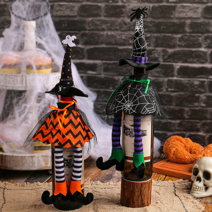 Halloween Wine Bottle Witch Hat Cover Ornament Set Decor