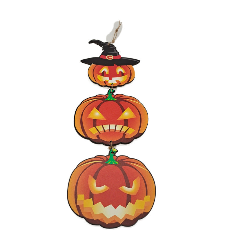 Hanging Wood Pumpkin Sign Set for Halloween Porch Decor