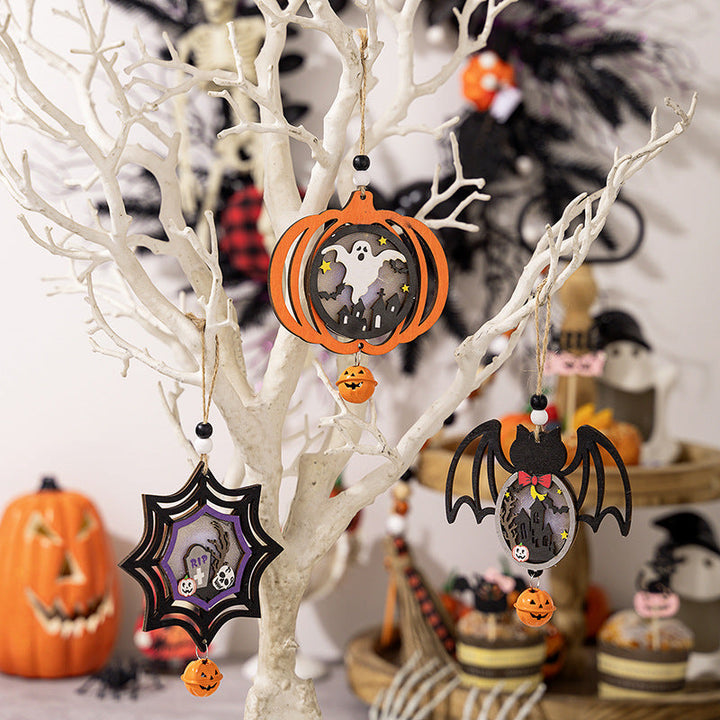 Halloween Wooden Lantern Pendant Set for Spooky Decor