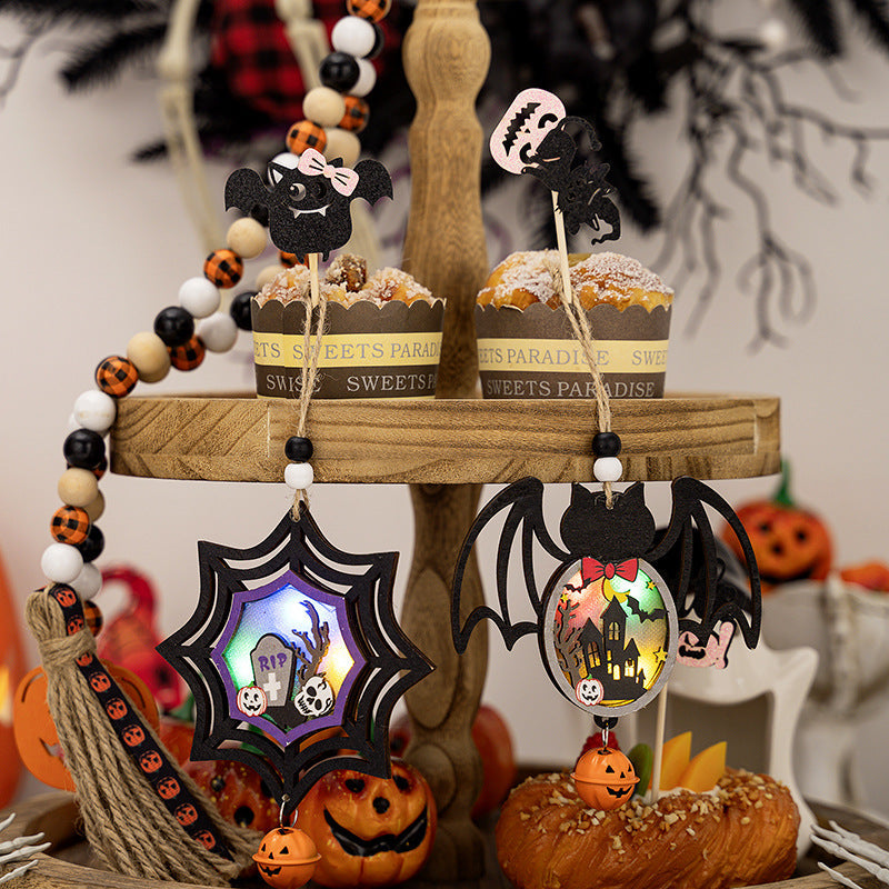 Halloween Wooden Lantern Pendant Set for Spooky Decor