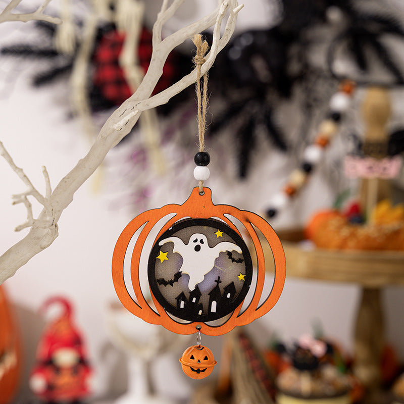 Halloween Wooden Lantern Pendant Set for Spooky Decor
