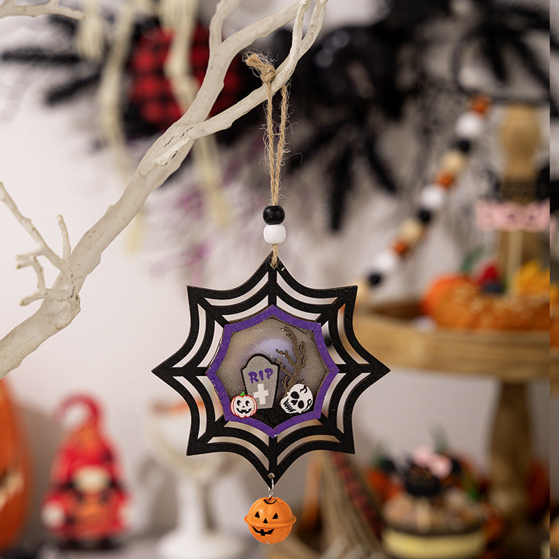 Halloween Wooden Lantern Pendant Set for Spooky Decor
