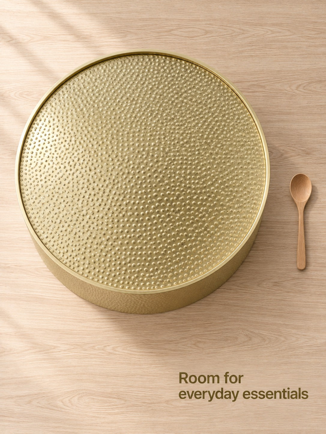 Hammered Gold Metal Drum Coffee Table for Living Rooms