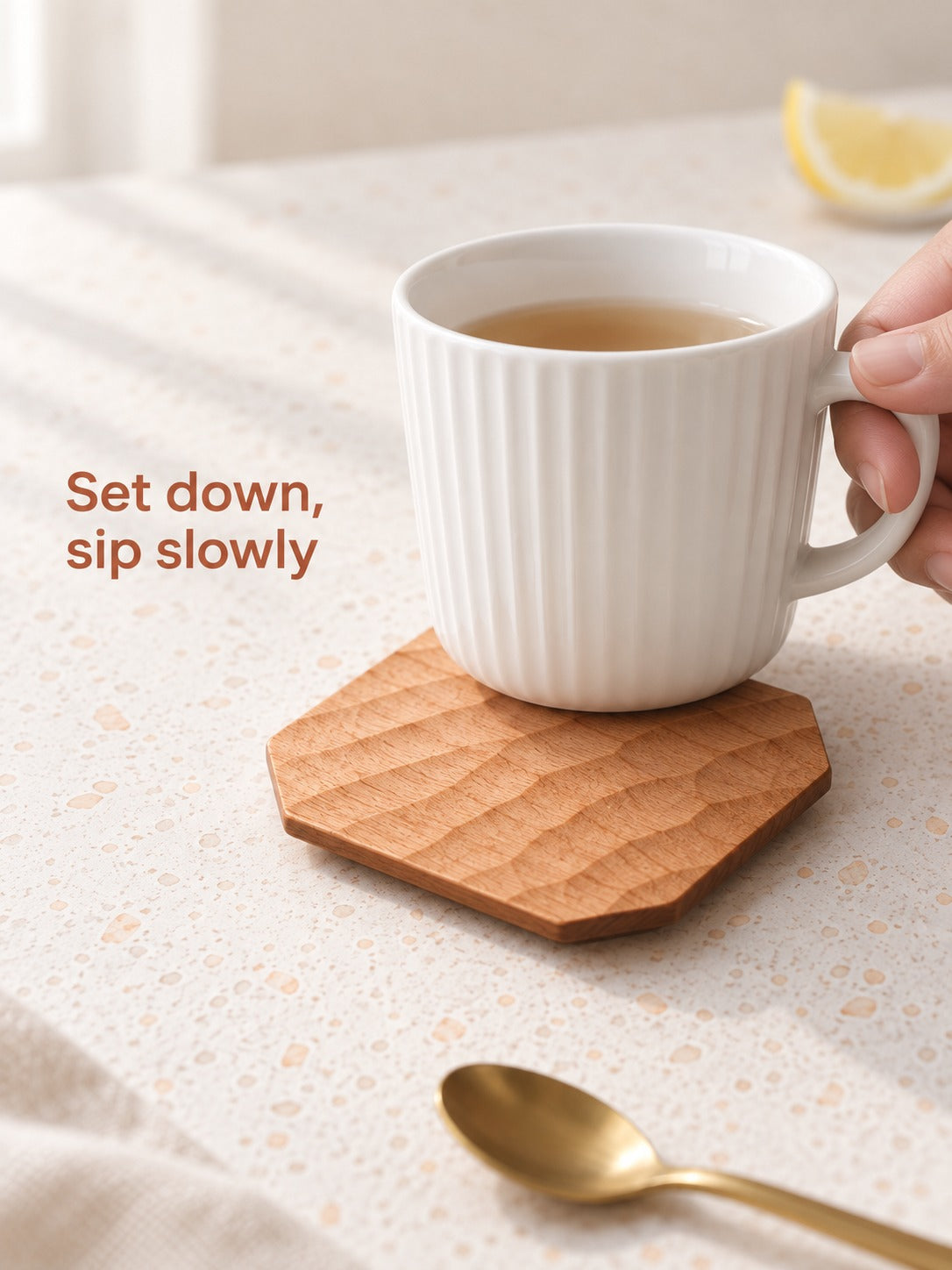 Cherry Wood Coaster, Hand-Carved Solid Wood Tea Coaster