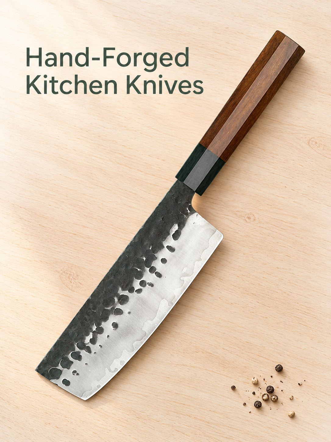 Hand-Forged Japanese-Style Chef Knife, Hammered Blade