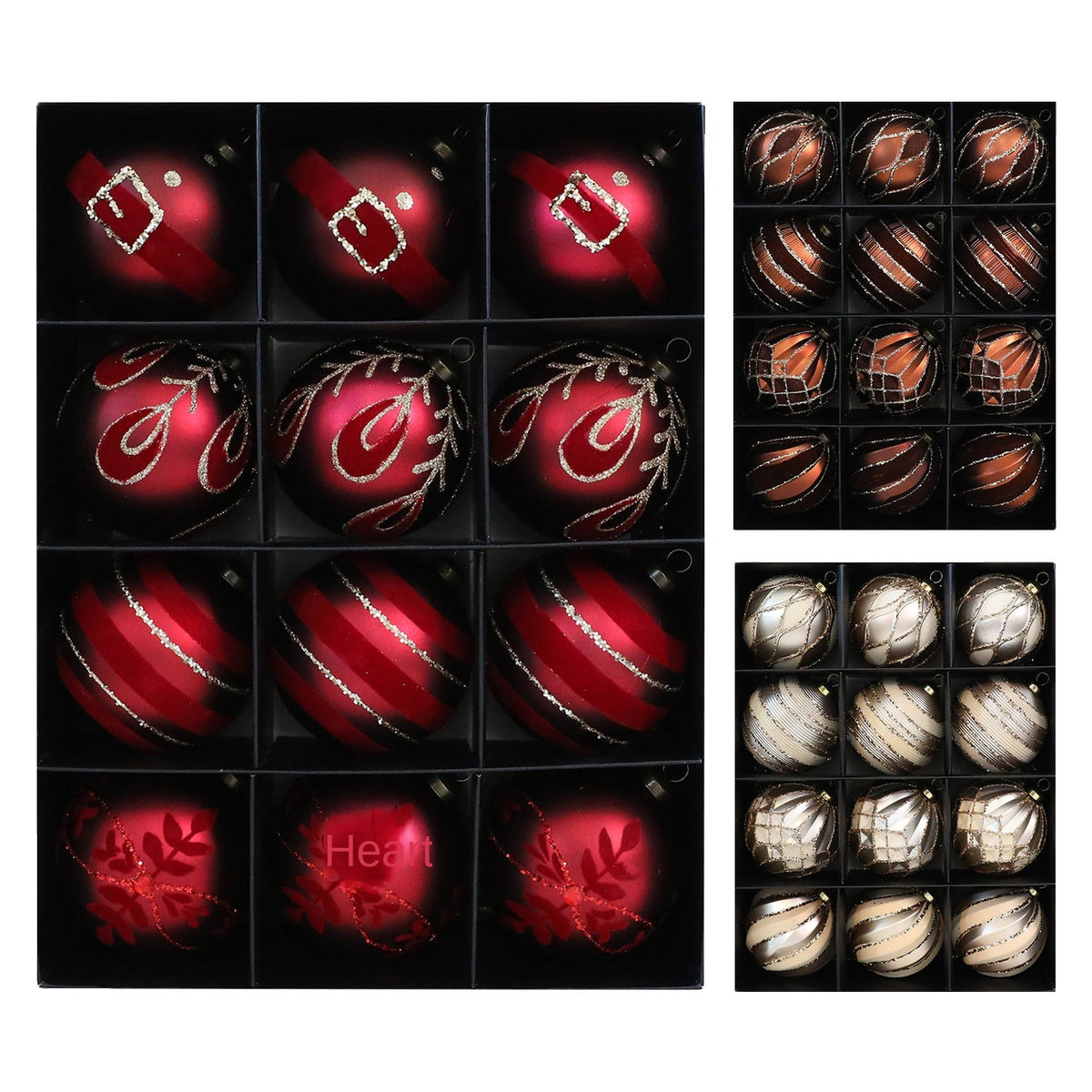 Hand-Painted Christmas Ornaments, 12-Piece Red Set