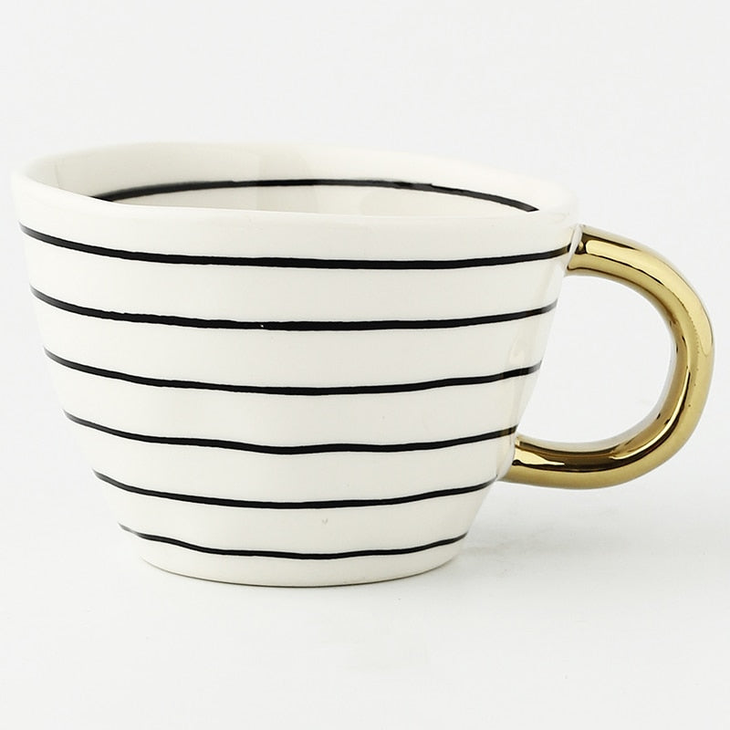 Hand Painted Geometric Ceramic Mug With Gold Handle