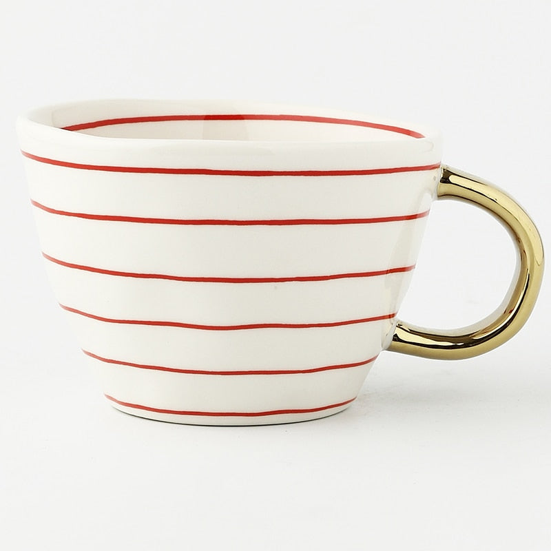 Hand Painted Geometric Ceramic Mug With Gold Handle