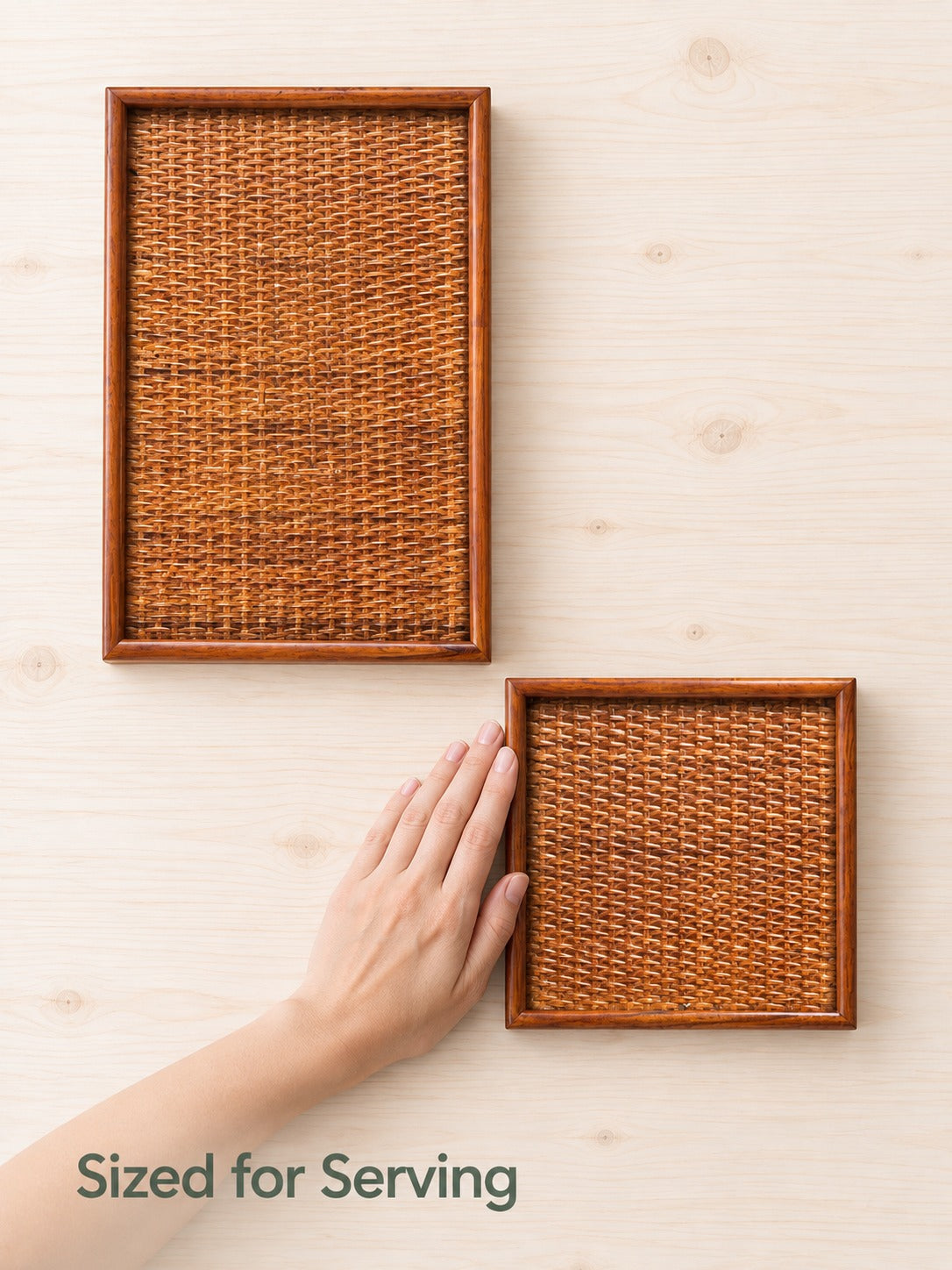 Hand-Woven Ash Rattan Serving Tray for Tea and Snacks