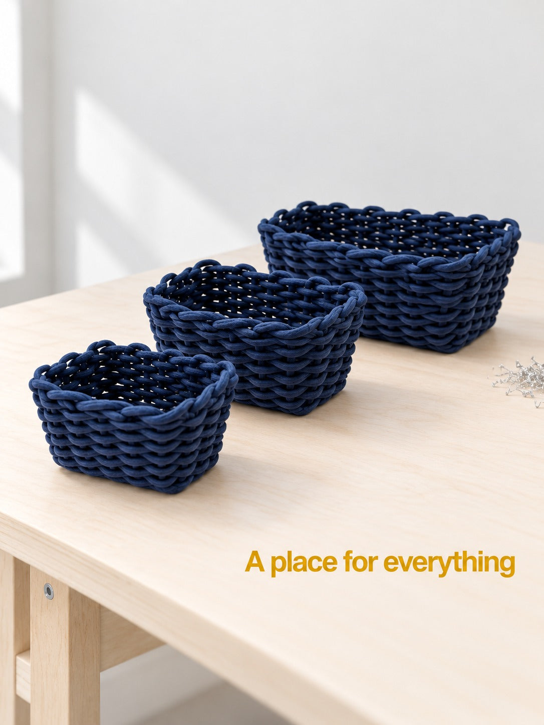 Hand Woven Cotton Rope Storage Baskets Set of 3 Navy
