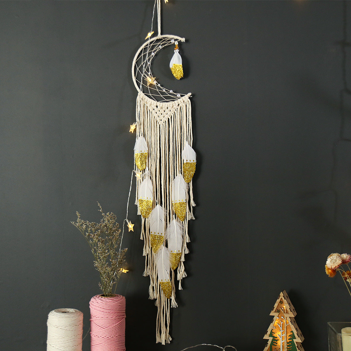 Boho Crescent Moon Wall Hanging for Cozy Dreamy Texture